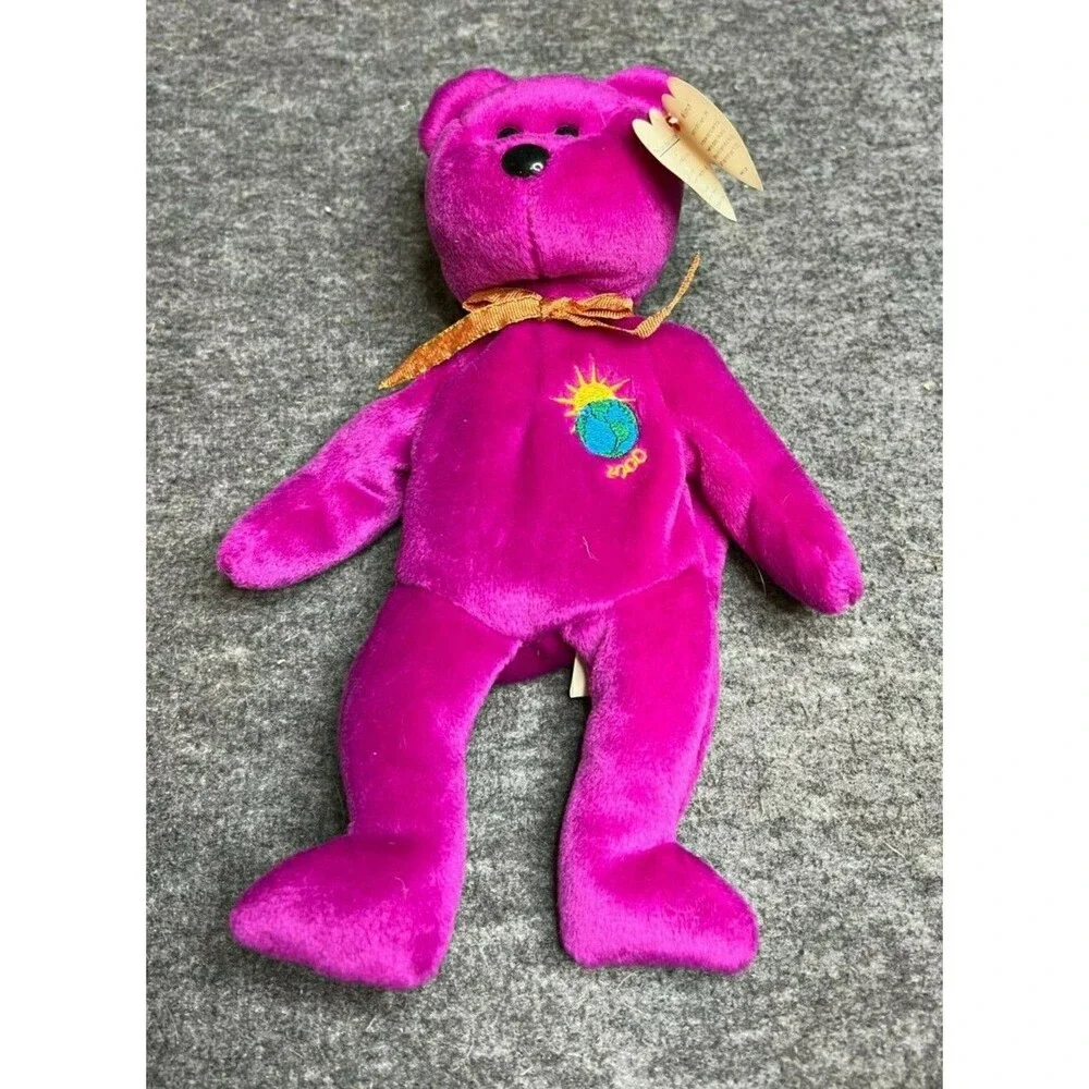 Ty Beanie Baby 8” Millennium Teddy Bear Purple Bean Plush Stuffed Animal Toy